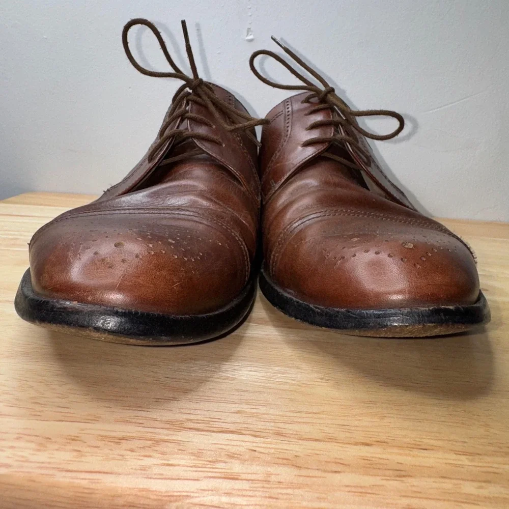 Bally Mens Brown Leather Cap Toe Derby Dress Shoes Brogue Detail Italy Size 13 D